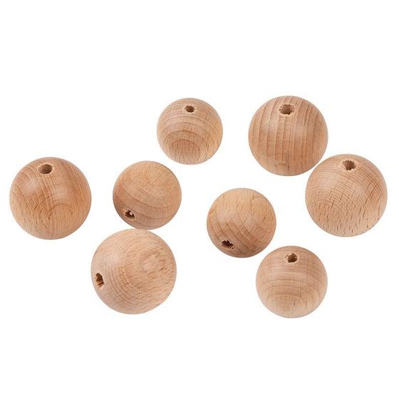 Imagem de 100 Contas de Madeira Redondas para Artesanato DIY - Ideal para Bebês