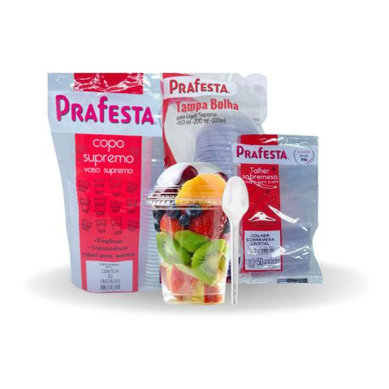 Imagem de 100 Copos Com Tampa Bolha + Colher Transparente 200ml
