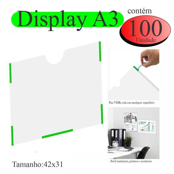 Imagem de 100 Display A3 Expositor Folhas Quadro Aviso Parede Pet Hori