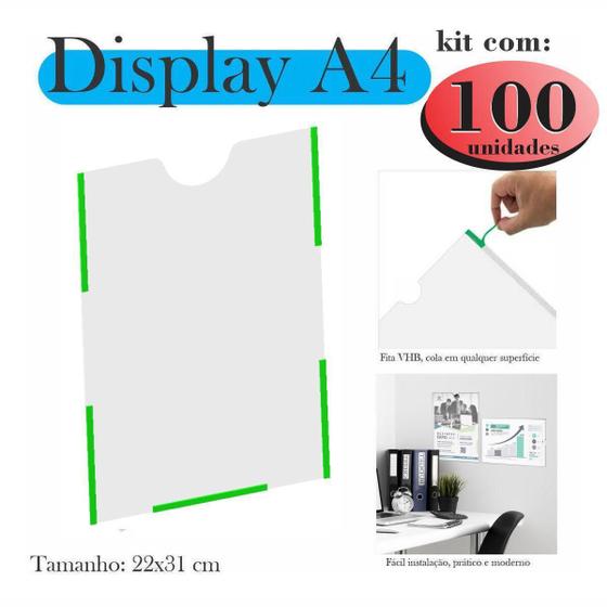 Imagem de 100 Display A4 Expositor Porta Folha Quadro Aviso Parede Pet