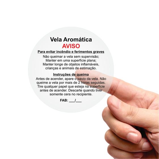 Imagem de 100 Etiquetas De Aviso Segurança Vela Adesivo Vinil Transparente 3,5x3,5cm