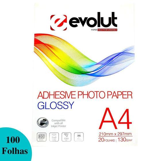 Imagem de 100 Folhas Papel Fotográfico Adesivo Glossy A4 130G Premium