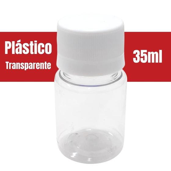 Imagem de 100 Frascos 35ml Plástico Transparente Redondo Tampa Branca