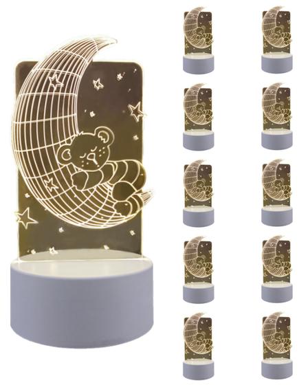 Imagem de 100 Luminária De Mesa Embuled 3D Lua e Urso LED 4W 5V 3 Cores