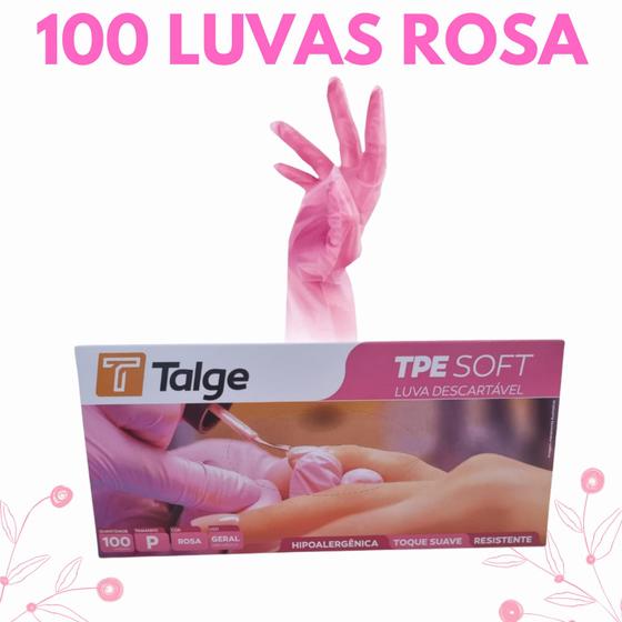 Imagem de 100 Luvas Descartáveis Rosa tpe (vinilflex) Sem Pó Talge