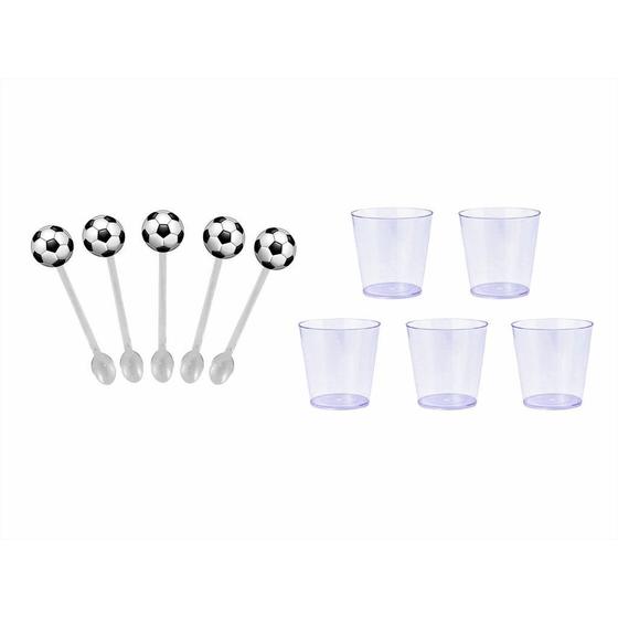 Imagem de 100 mini colheres + 100 copos 25 ml Futebol - Envio Imediato