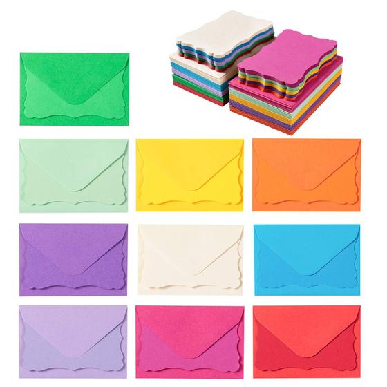 Imagem de 100 Mini Envelopes Autoadesivos com Cartões - 4x2,7 Polegadas - 10 Cores