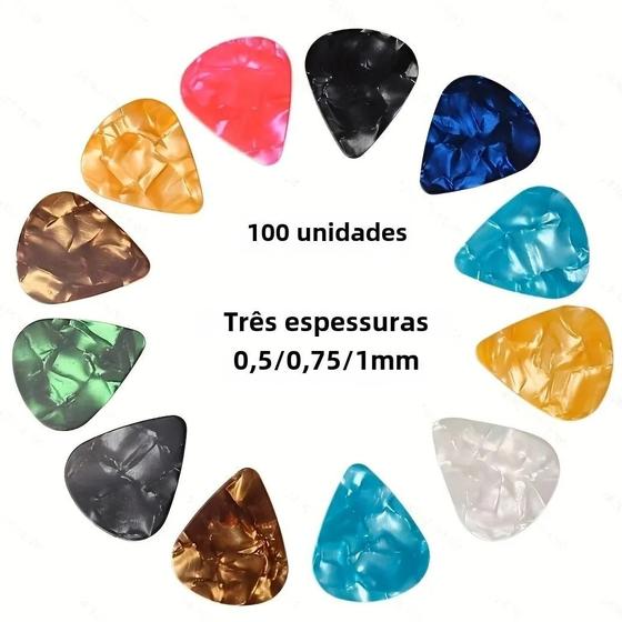 Imagem de 100 Palhetas de Guitarra Coloridas - Kit Variado com Amostra de Pérolas