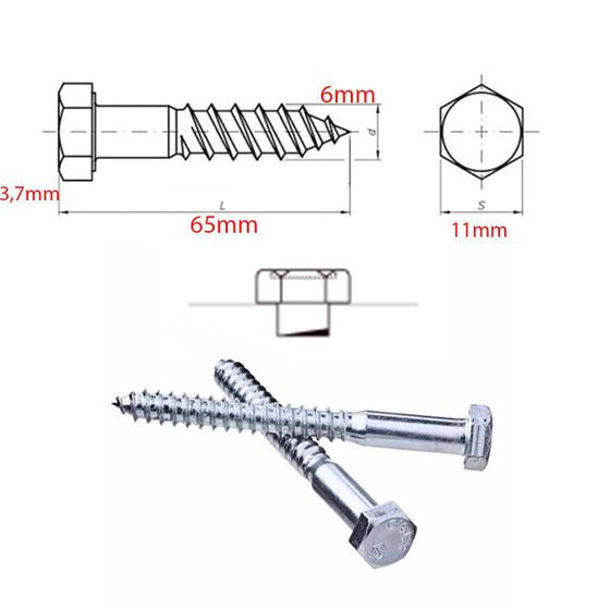 Imagem de 100 Parafuso Sextavado Rosca Soberba 1/4 M6 X 65 Zincado