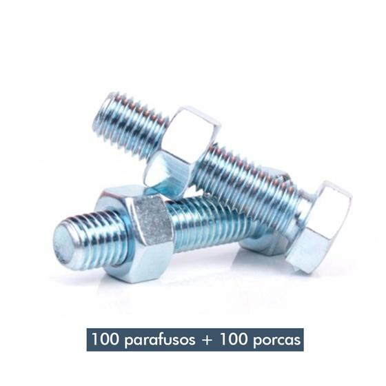 Imagem de 100 Parafusos Sext Rosca Inteira 1/4 X 2 Zincado E 100 Porcas