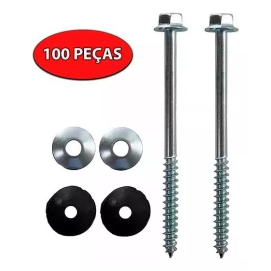 Imagem de 100 Parafusos Telha Kit Completo 5/16x110mm Daja Pratic