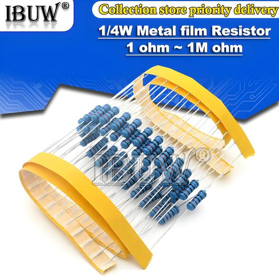 Imagem de 100 Peças Resistor De Filme De Metal 1r-22m 1% 100r 220r 1k 1.5k 2.2k 4.7k 10k 22k 47k 100k Ohm