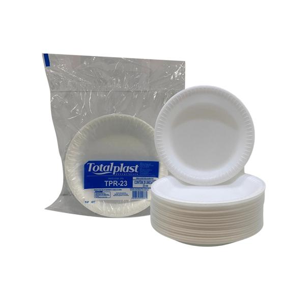 100 Prato Isopor Descartável Refeição 23cm C/ 100 Un - TOTALPLATS Imagem de 100 Prato Isopor Descartável Refeição 23cm C/ 100 Un - TOTALPLATS