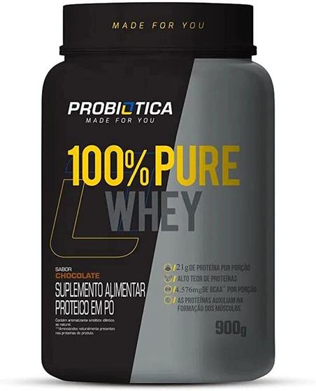 Imagem de 100% Pure Whey Pote 900g Probiotica Whey Concentrado Bcaa