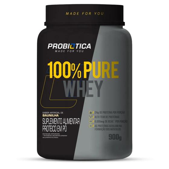 100% pure whey pote (900g) probiótica Menor preço em 100% pure whey pote (900g) probiótica