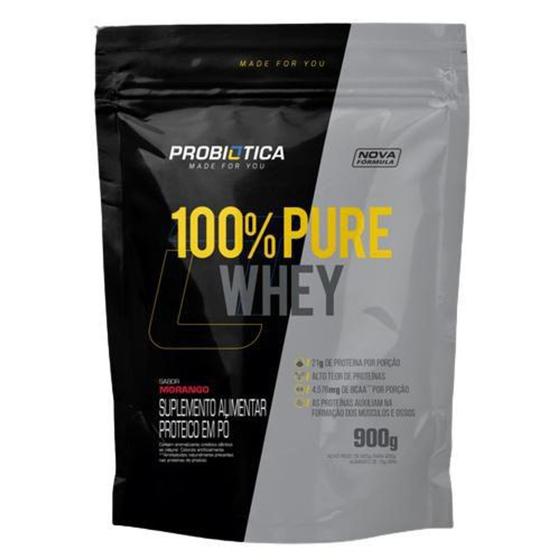 Imagem de 100% pure whey probiotica refil 900g - morango