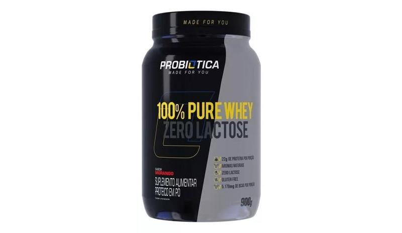 Imagem de 100% Pure Whey Zero Lactose 900 G - Probiótica Sabor Morango