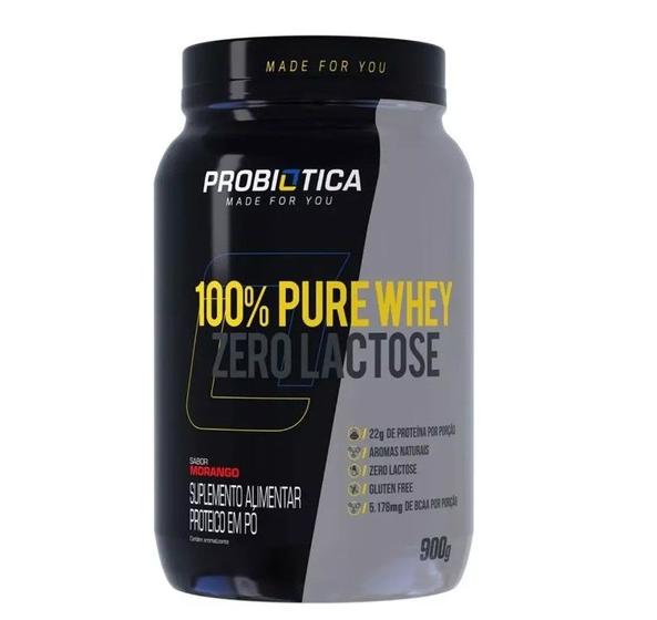 Imagem de 100% pure whey zero lactose pote 900g morango - probiotica