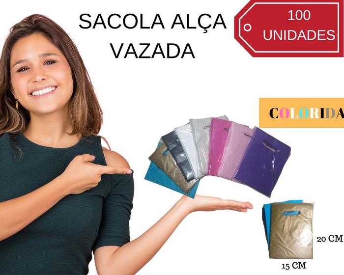 Imagem de 100 Sacola Plástica Alça Vazada tamanho 15x20