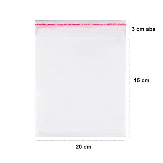 Imagem de 100 saquinho adesivado transparente, 7x7, 9x13, 10x15, 12x15, 15x20, 20x15 e 18x25cm