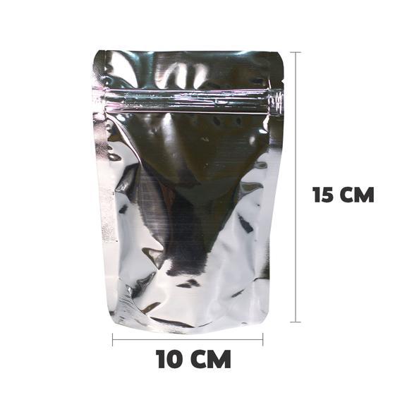 Imagem de 100 Saquinhos Fecho Zip Stand Up Pouch 10x15 Cm Metalizado