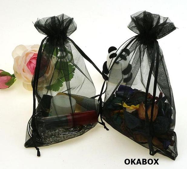 Imagem de 100 Saquinhos Organza Preto 10X15 Cm - Saquinhos Fita Cetim