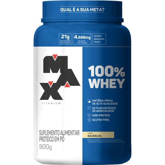 100% Whey Concentrado Max Titanium Pote 900g Sabores Menor preço em 100% Whey Concentrado Max Titanium Pote 900g Sabores