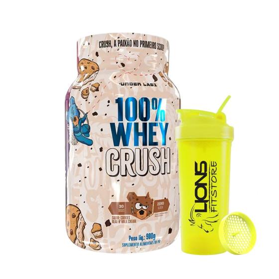 Imagem de 100% Whey Crush 900 g Under Labz + Coqueteleira Cor Sortida 700ml