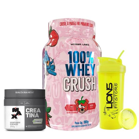 Imagem de 100% Whey Crush 900g Under Labz + Creatina CREAPURE 250g Max Titanium + Coqueteleira Cor Sortida 700 ml