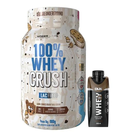Imagem de 100% Whey Crush 900g - Zero Lactose/Glúten - Under Labz + Whey Shake - 250ml - Dux