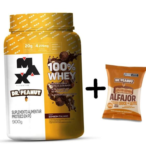 Imagem de 100%whey dr.peanut - max 900g+alfajor dr.peanut sortido