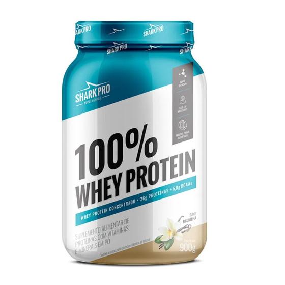 Imagem de 100% whey protein concentrado 26g proteína pote 900g baunilha shark pro