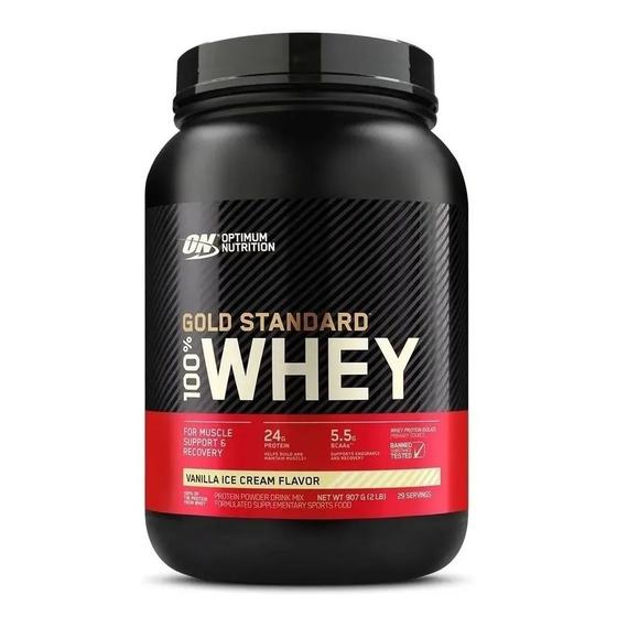 Imagem de 100% Whey Protein Gold Standard (909g) NOVO RÓTULO Baunilha Optimum Nutrition Suplemento