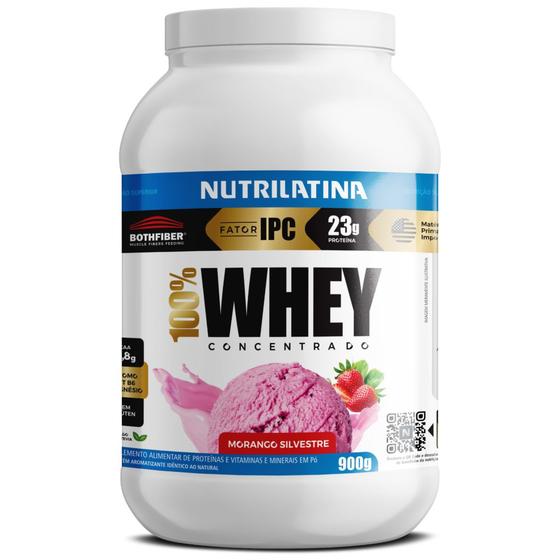 Imagem de 100% Whey Protein Nutrilatina Sabor Morango Silvestre 900g