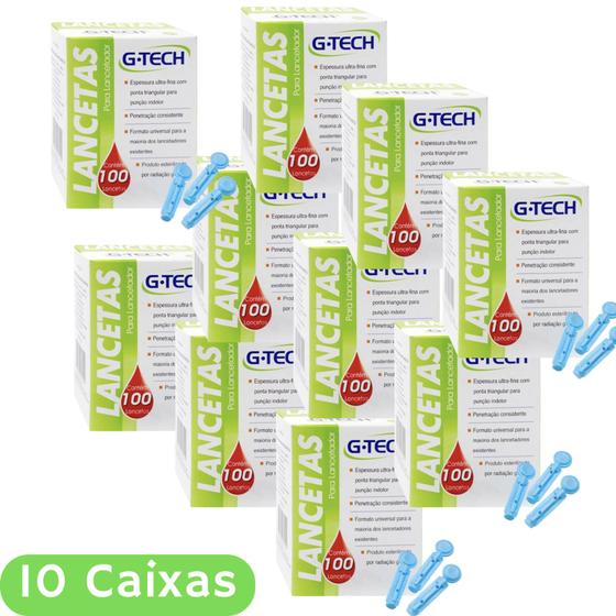 Imagem de 1000Un Lancetas 10 caixas G-tech Agulha 30g Punção Controle Glicose Diabetes Glicemia Amostra Sangue