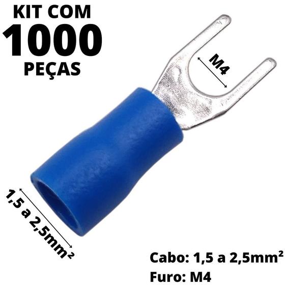 Imagem de 1000un Terminal Forquilha Garfo Azul 1,5-2,5mm² M4 SV2-4