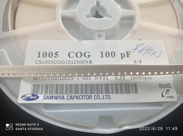 Imagem de 1000x Capacitor 100pf/50v 0402 Smd 0,5x1mm Np0 Samwha