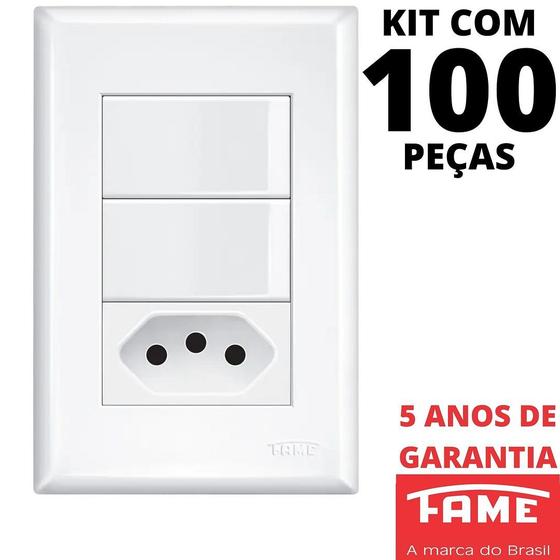 Imagem de 100un Interruptor Paralelo Three Way 2 Teclas 16A e Tomada Padrão 2P+T 20A Com Placa Evidence FAME