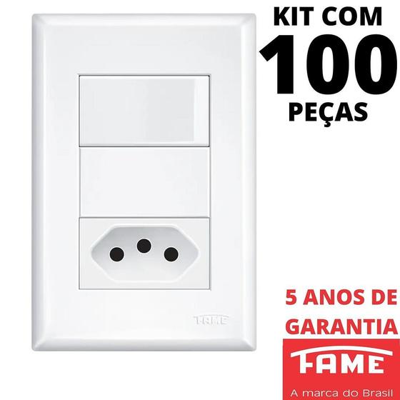 Imagem de 100un Interruptor Simples 16A e Tomada Padrão 2P+T 20A Com Placa Evidence FAME