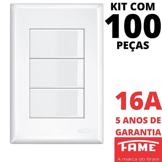 Imagem de 100un Interruptor Simples 3 Teclas 16A Com Placa 4x2 Evidence FAME