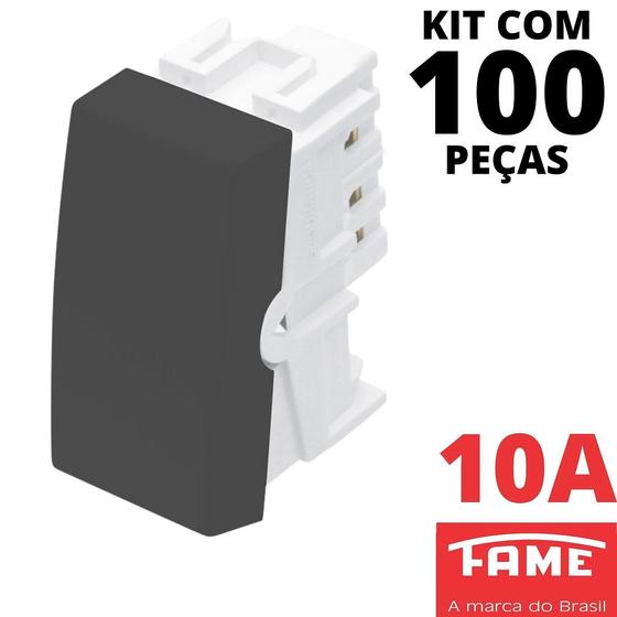 Imagem de 100un Módulo Interruptor Simples 10A Habitat Black FAME