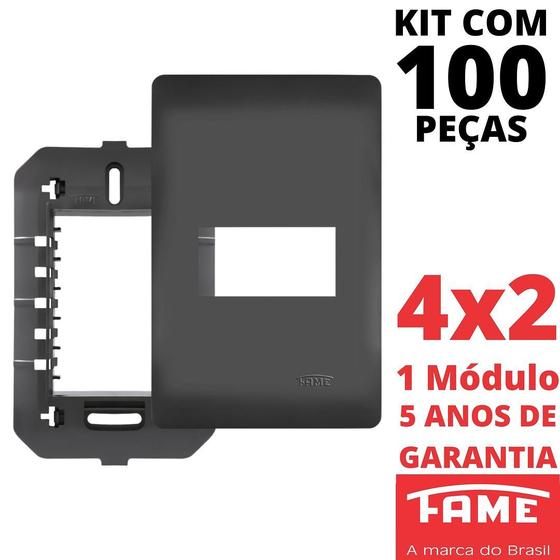 Imagem de 100un Placa 4X2 01 Módulo Com Suporte Habitat Black FAME