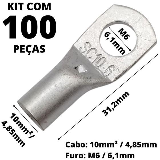Imagem de 100un Terminal de Compressão Para Cabo de 10mm² Furo M8 SC10-06