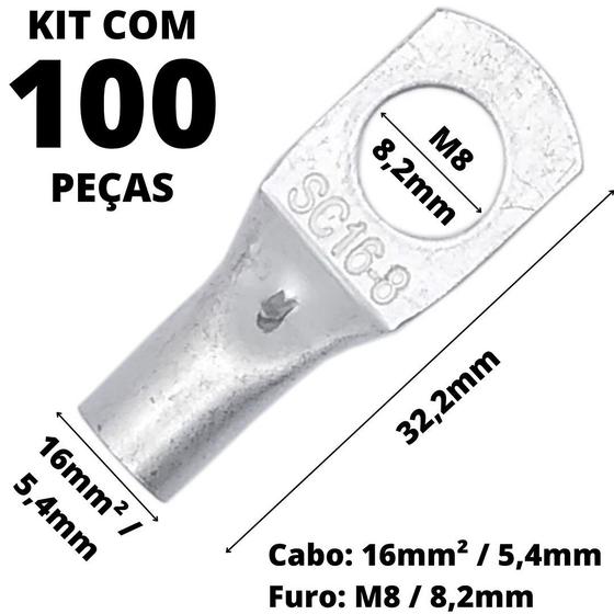 Imagem de 100un Terminal de Compressão Para Cabo de 16mm² Furo M8 SC16-08
