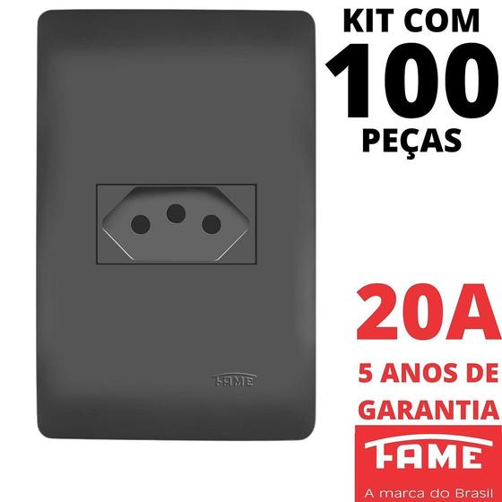 Imagem de 100un Tomada Padrão 2P+T 20A Com Placa Habitat Black FAME