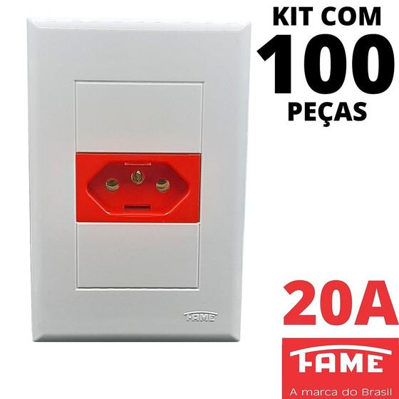 Imagem de 100un Tomada Padrão 2P+T 20A Vermelha Com Placa Evidence FAME