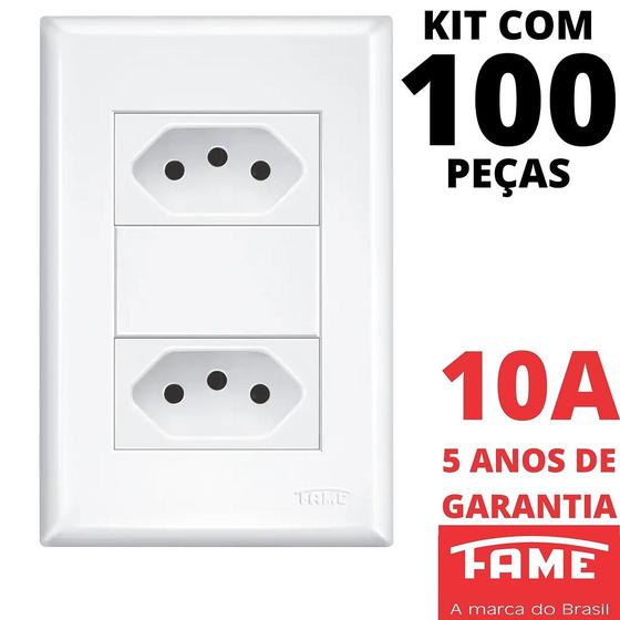 Imagem de 100un Tomada Padrão Dupla 2P+T 10A Com Placa Evidence FAME