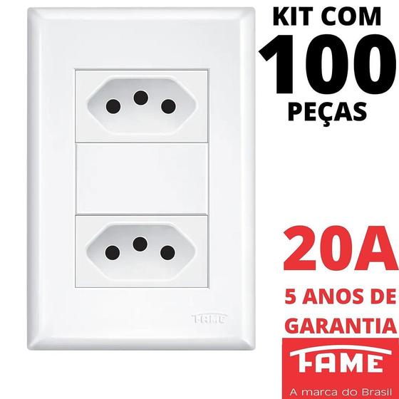 Imagem de 100un Tomada Padrão Dupla 2P+T 20A Com Placa Evidence FAME