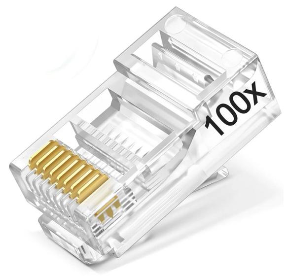 Imagem de 100x Conector RJ45 Cat5e Macho Tomada de Rede Lan Internet