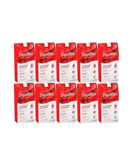 Imagem de 10cxs Folhas Prontas para Epilação Corporal Depilflax Morango